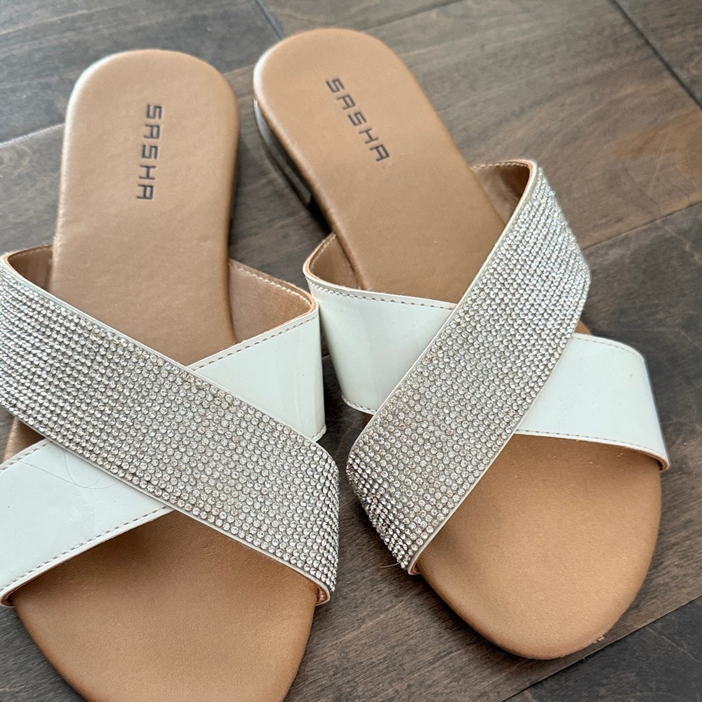 White and Silver crystal  Women's Sandals size 7